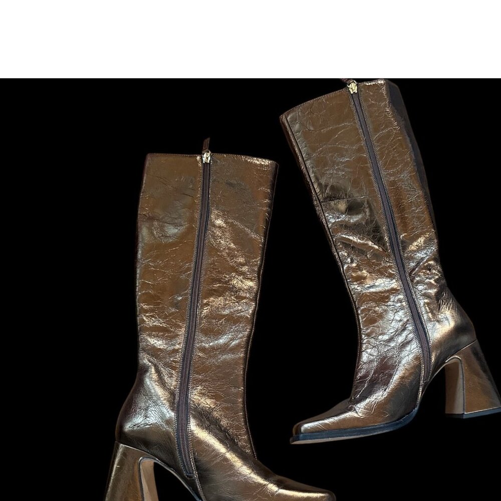 Ana Palma Bronze Metallic Leather Knee-High Boots Size 38 EUR New